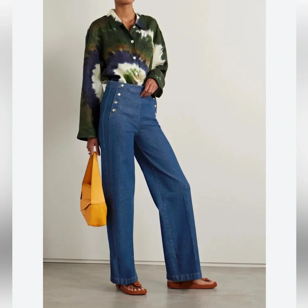 Frame Sailor Snap High Rise Wide Leg Jeans in Adele - Picture 7 of 16